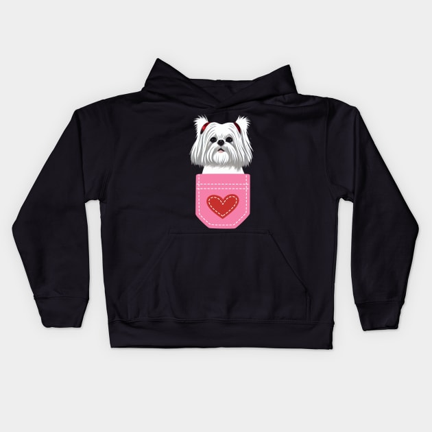 Fluffy Cute Crusty White Dog of Maltese Shih Tzu Kids Hoodie by Mochabonk